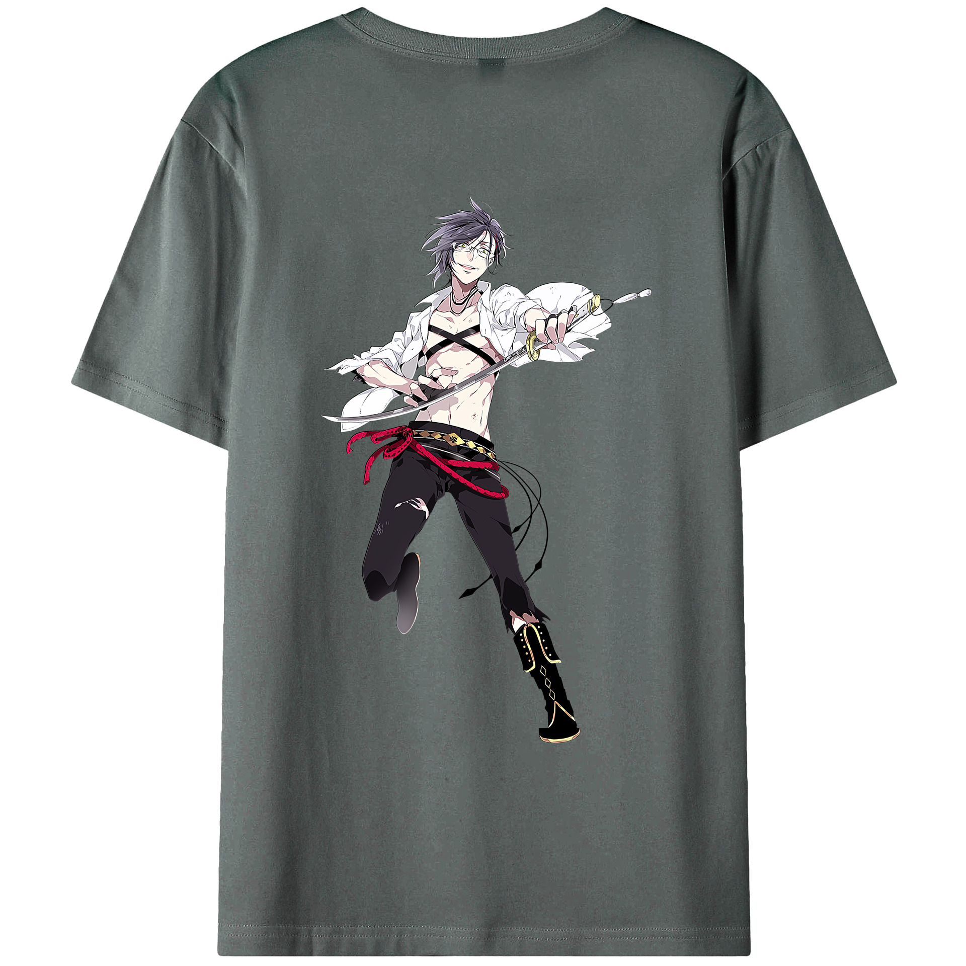 （画像用） 刀剣乱舞 Touken Ranbu 綿100％ メンズ半袖Tシャツ（バックプリント） 通気性